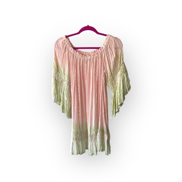 new Zury 𖡗 Metallic Thread Off Shoulder Peasant Dress 𖡗 Pink Tie Dye Ombré 𖡗 - Picture 14 of 16